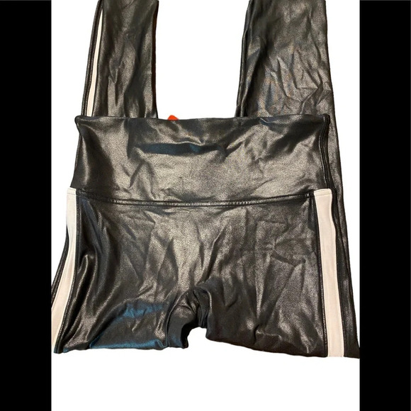 Spanx Black Faux Leather Leggings with Side Stripe - Picture 2 of 5